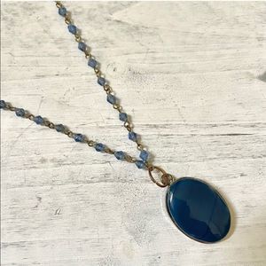 Long  blue beaded pendant necklace